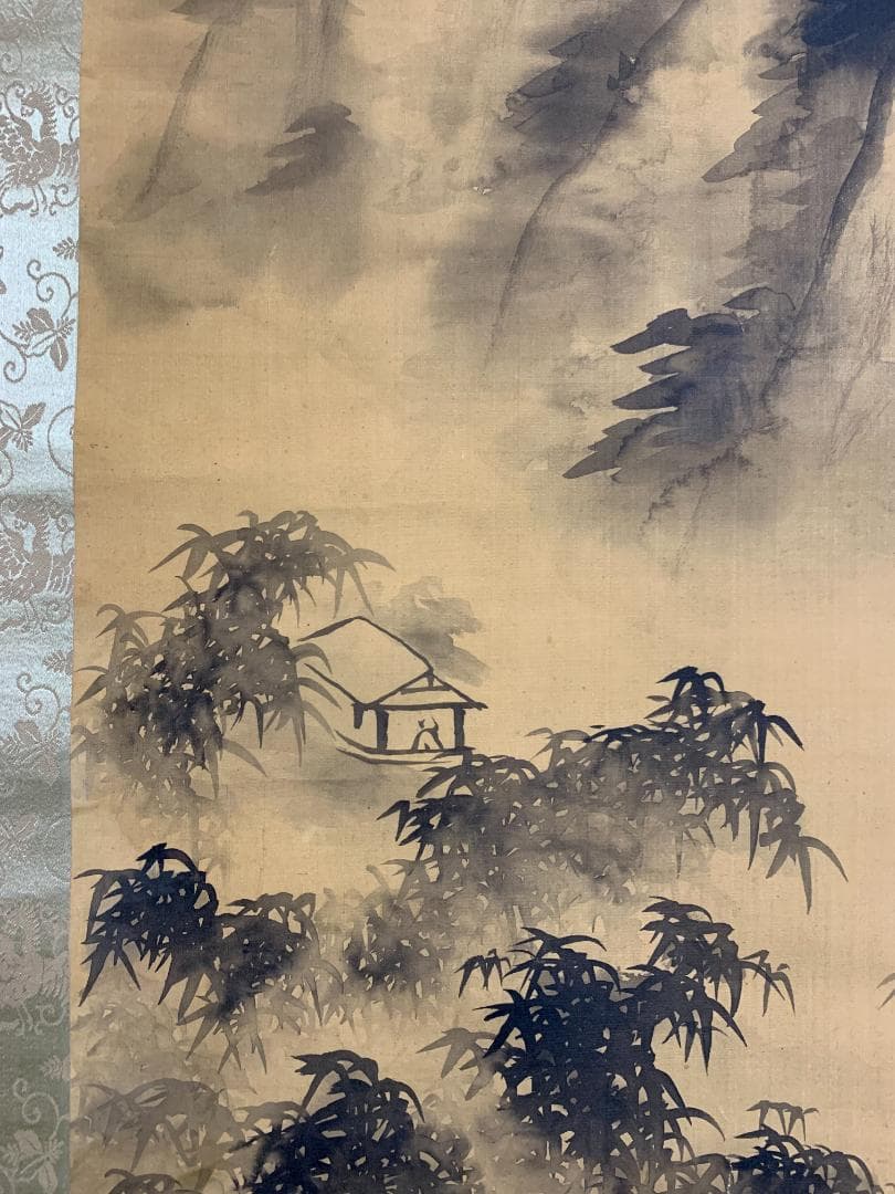 南海 山水図 絹本 肉筆 掛軸 南画家 中国画 828