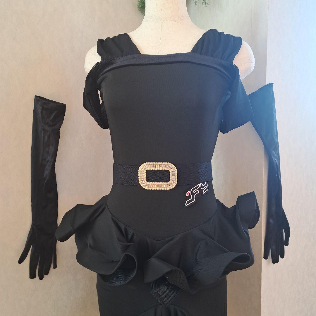 社交ダンスドレス　 フリル付き黒ドレス　サイズM
