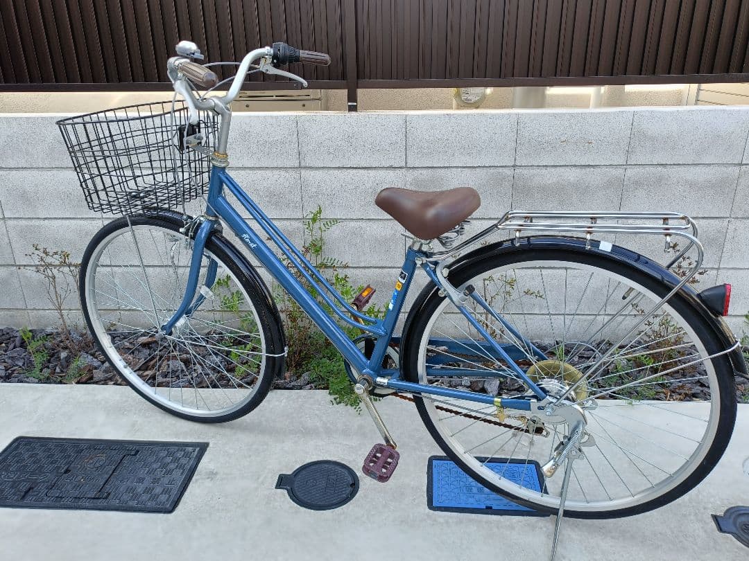 青色シティサイクル 前カゴ付き