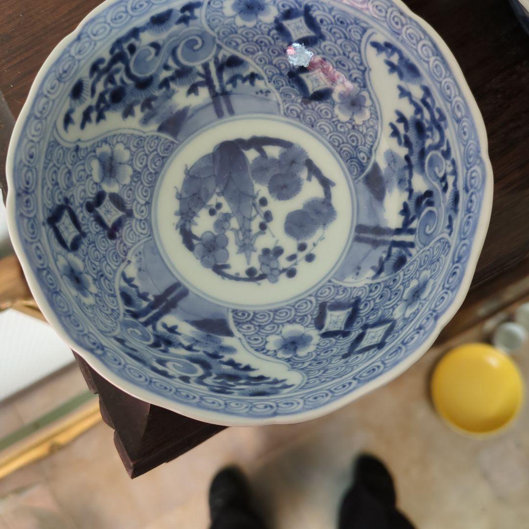 骨董　古伊万里　鉢　器　染め付け　芙蓉手　伊万里　4枚