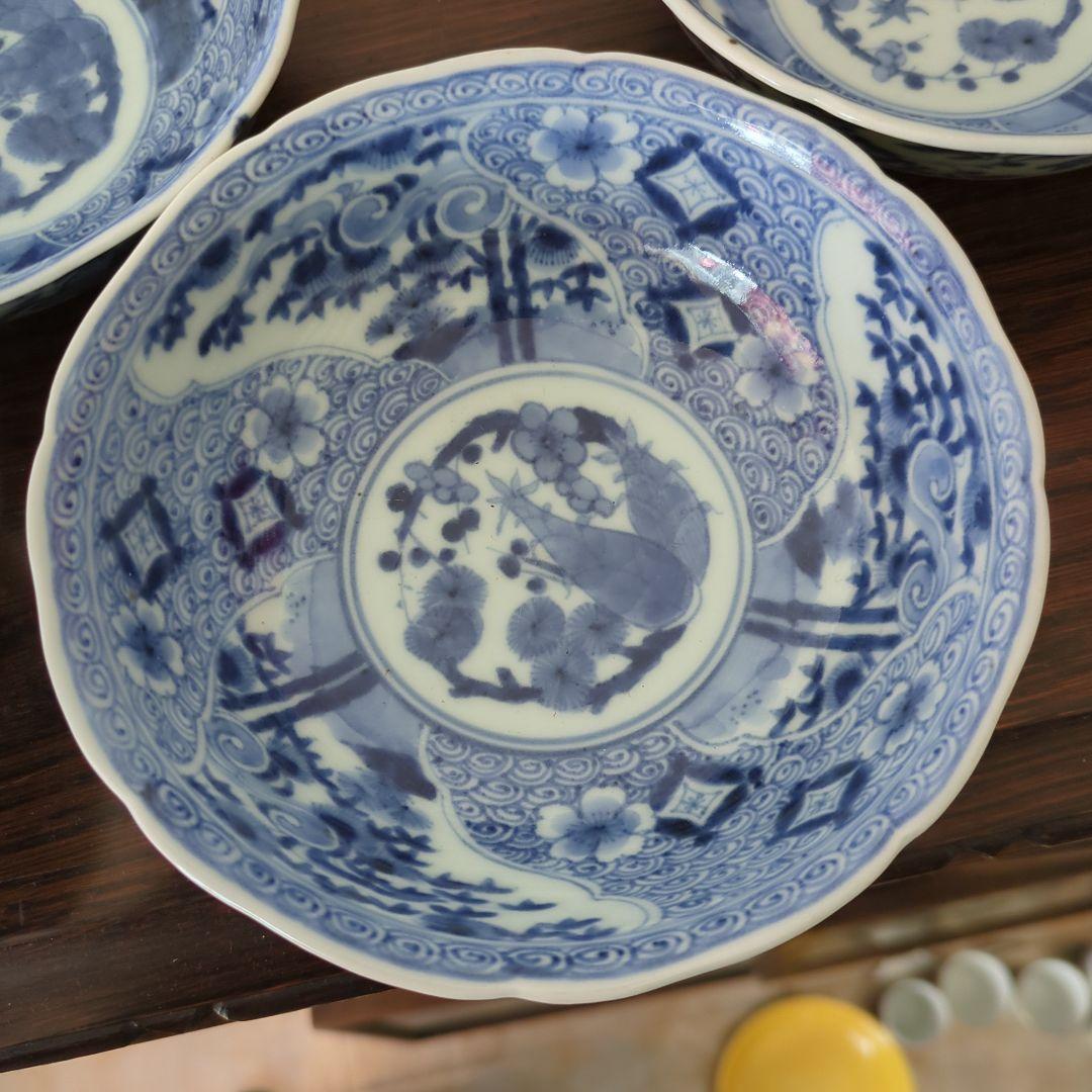 骨董　古伊万里　鉢　器　染め付け　芙蓉手　伊万里　4枚