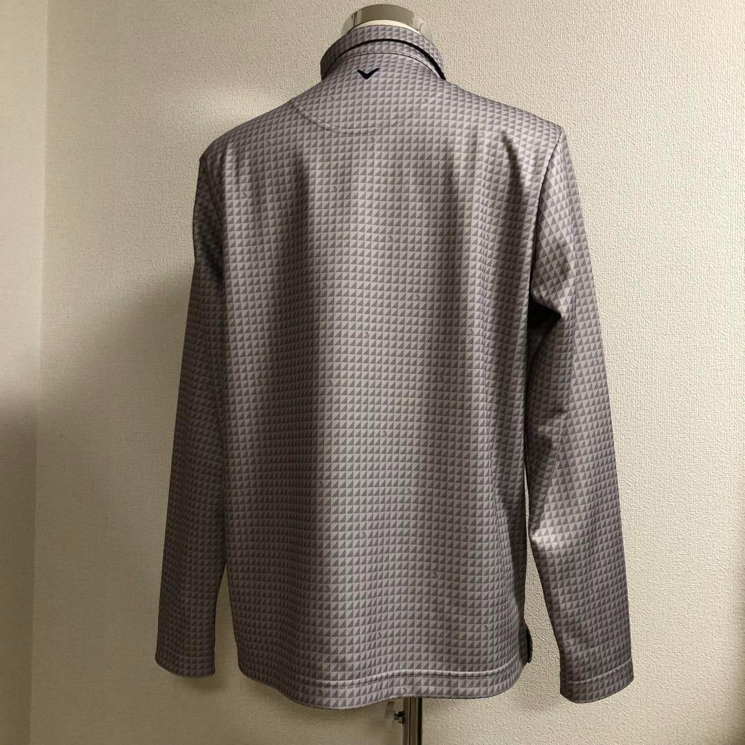 キャロウェイ 冬用 長袖 厚手 ポロシャツ 裏起毛 グレー 柄 LLサイズ