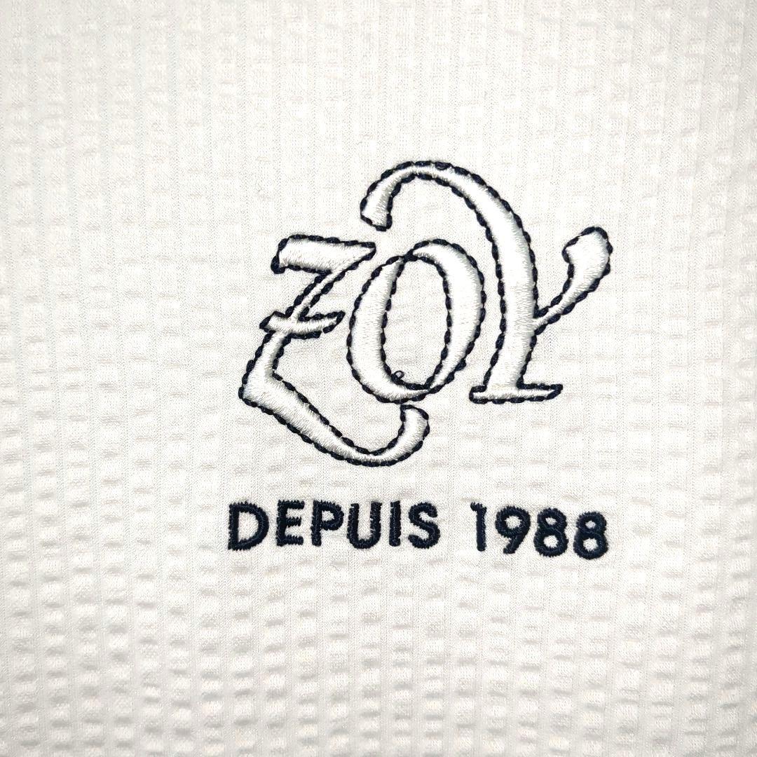 【美品】ZOY ゾーイ シアサッカーボタンダウンシャツ 刺繍ロゴ 刻印ボタン 2