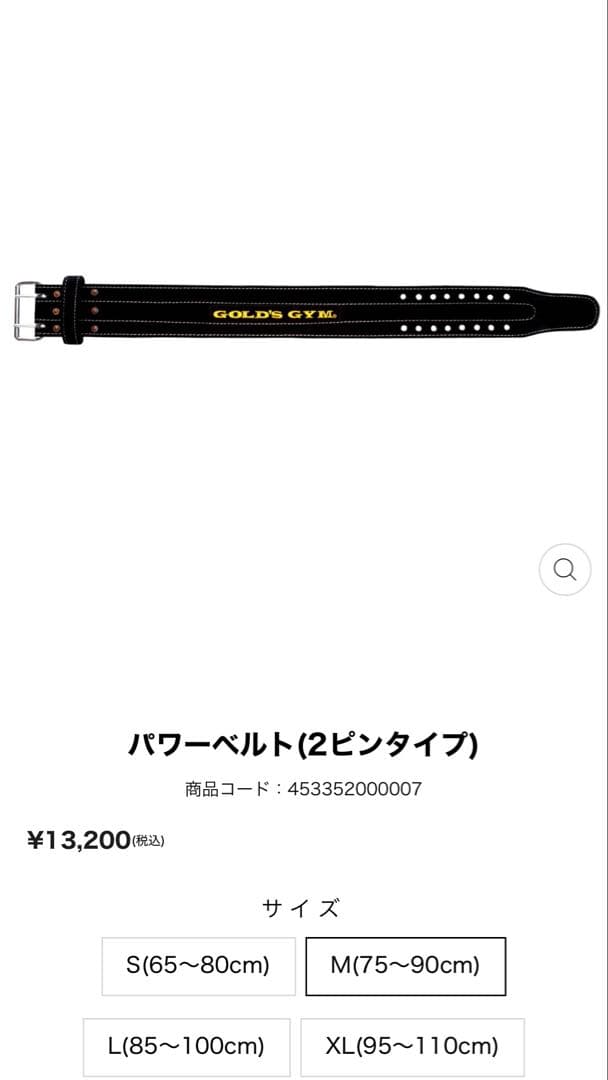 GOLD'S GYM パワーベルト 2ピンタイプ　Mサイズ