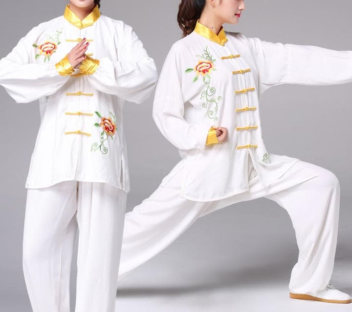 太極服 刺繍 男女兼用 緑 竹 太極拳 ウェア シャツ パンツ Mサイズ