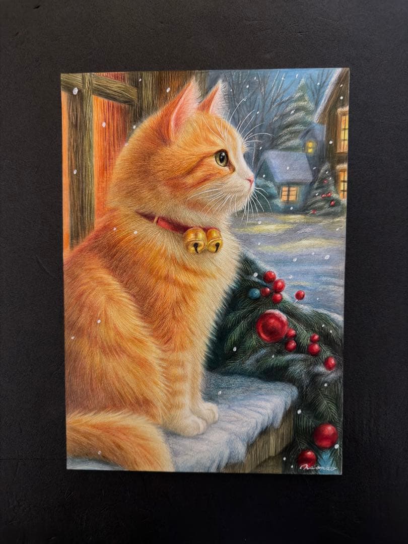 色鉛筆画A4 茶トラ白 .002