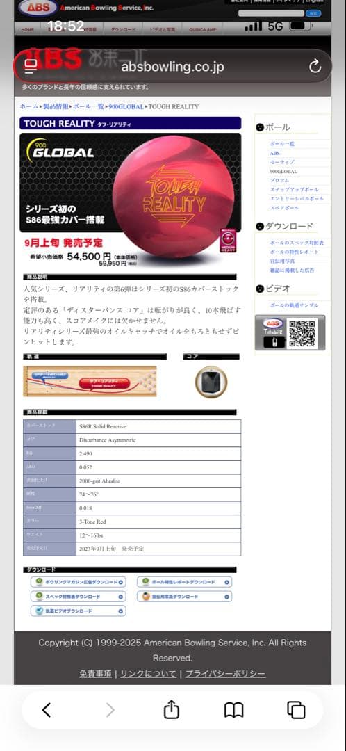 900GLOBAL TOUCH REALITY ボウリングボール