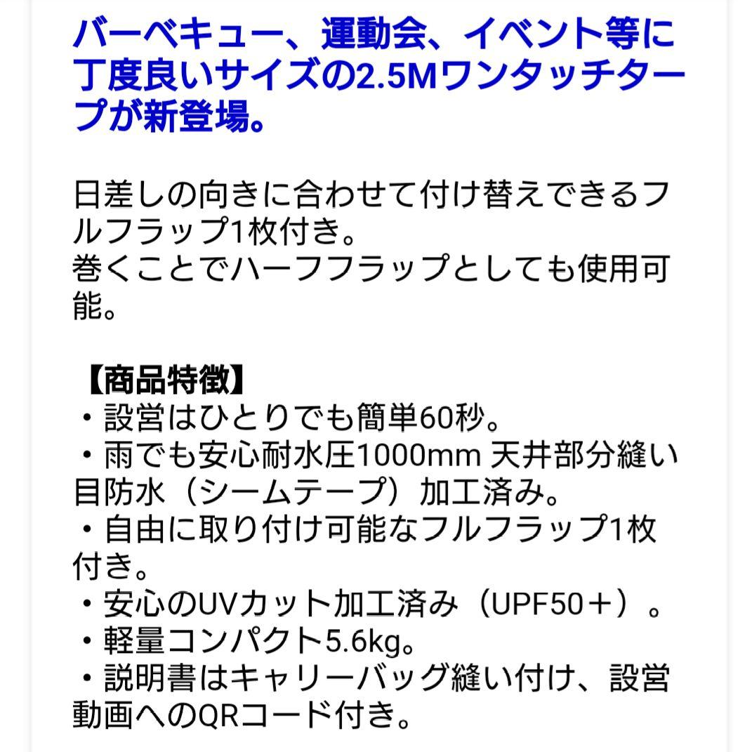 QUICK CAMP　ワンタッチタープ 2.5m サイドシート付き グレー