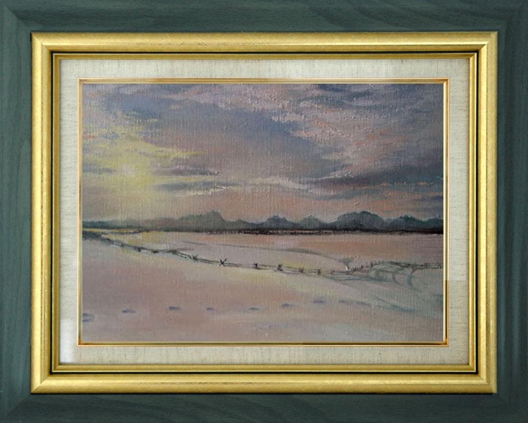 油絵 菅家令子 絵 絵画 インテリア 額付(黒) F6-030707 雪 朝夕陽