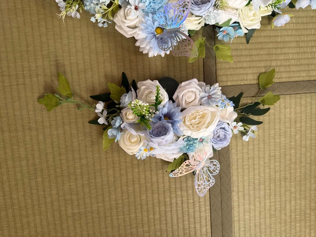 造花 水色 ウエディングアーチ 生誕祭 誕生祭 花飾り 装飾