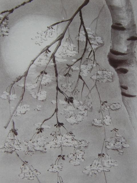 安藤秀苑、【しだれ夜桜】、希少な額装用画集より、美品、新品額装付