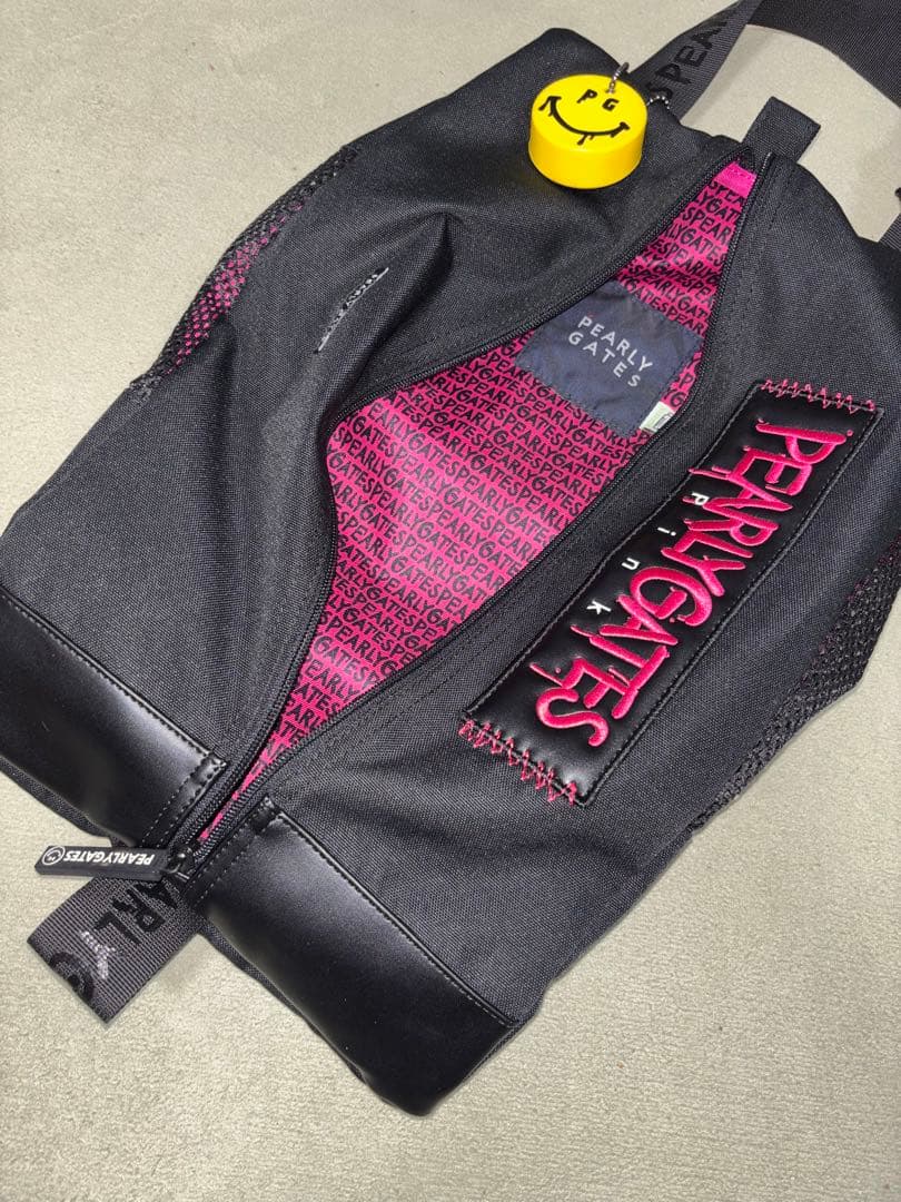 （超美品）パーリーゲイツ、pink&black、ペイントロゴ、シューズケース