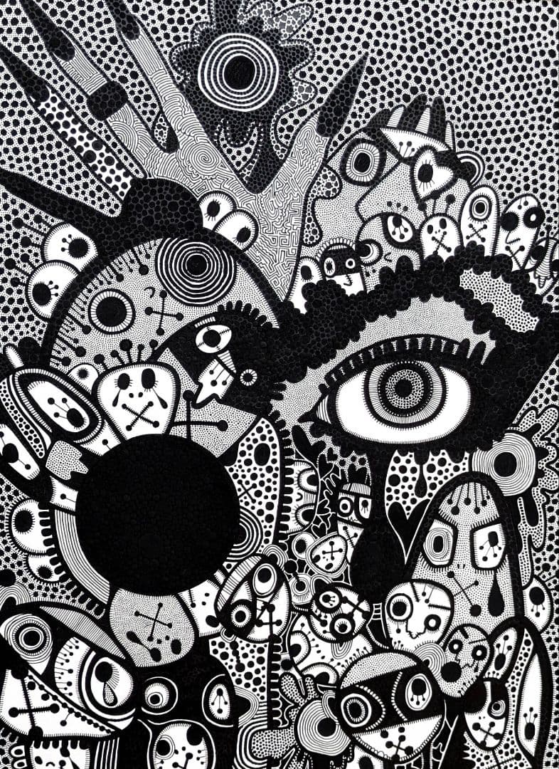 A3額付き　アート　オリジナルアート　絵画　原画　アクリル画　ペン画　インテリア