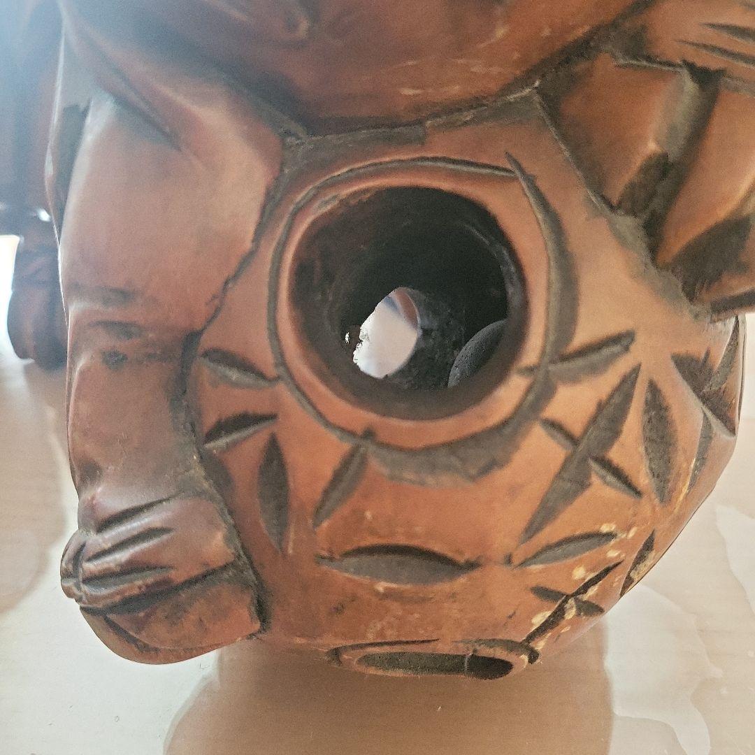 木製獅子彫刻 竹模様 シーサー 2体