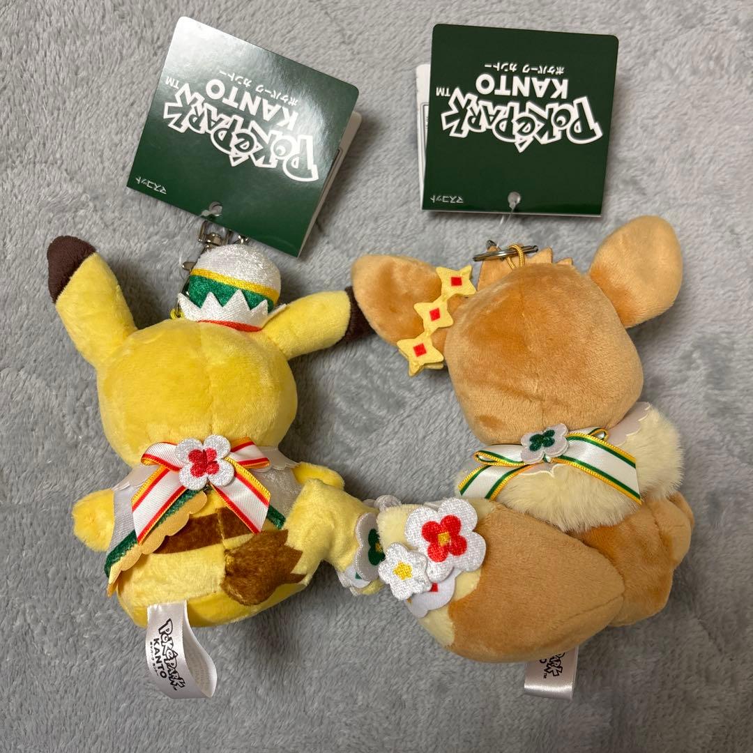 ポケパーク　カントー限定　ぬいぐるみとキーホルダー ピカチュウ+イーブイ　4点
