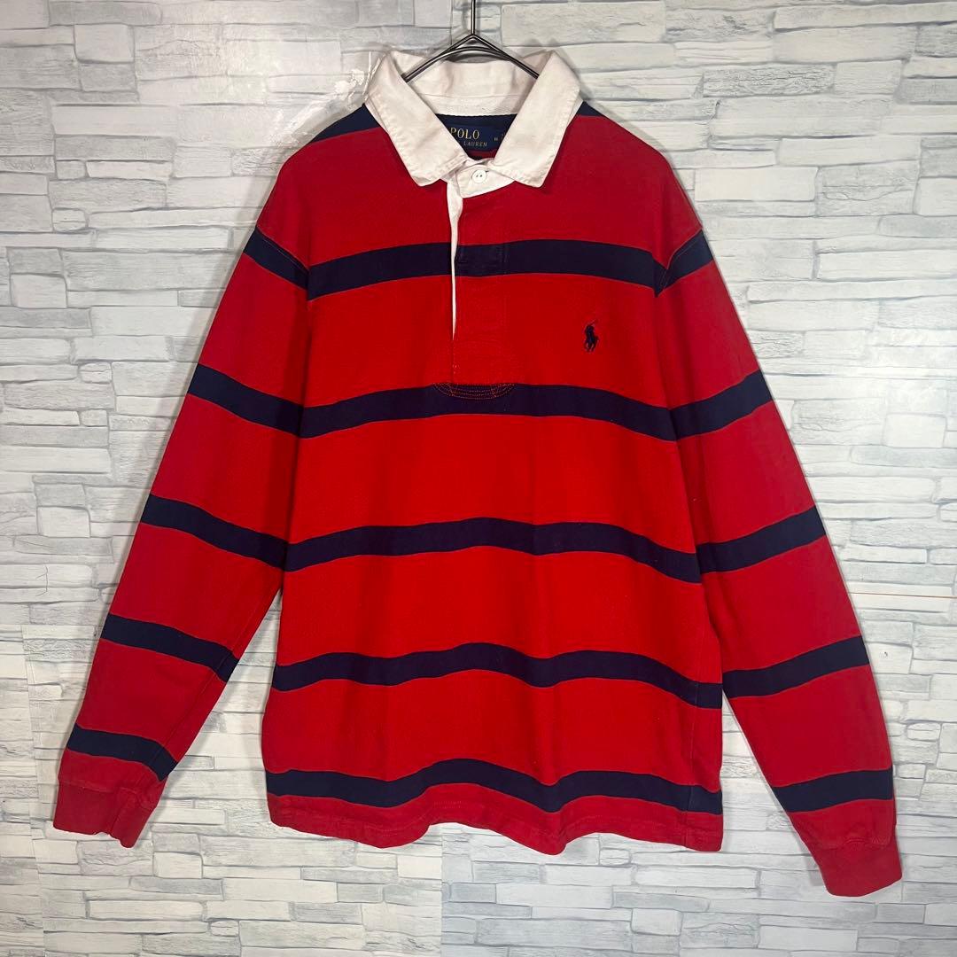 POLO RALPH LAUREN ラガーシャツ M レッド×ネイビー ボーダー