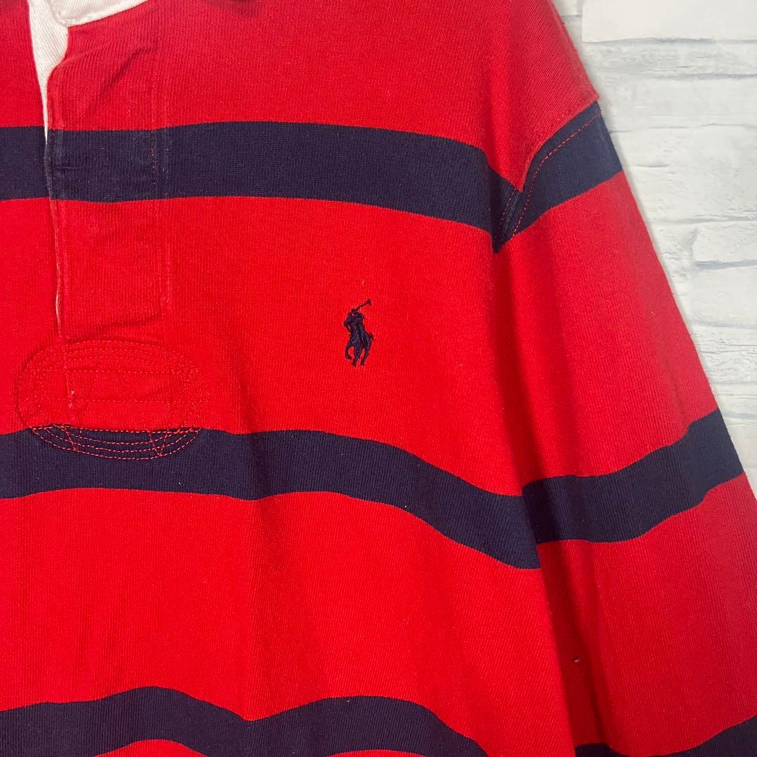 POLO RALPH LAUREN ラガーシャツ M レッド×ネイビー ボーダー