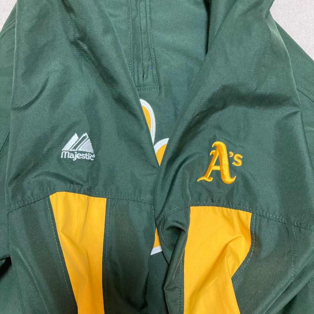 MLB アスレチックス　ハーフジップ　ナイロンプルオーバー　majestic