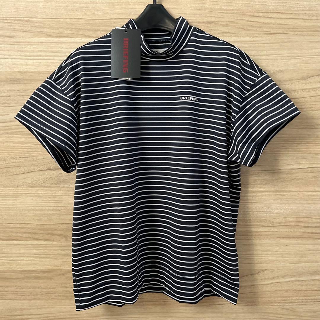 新品★BRIEFING モックネックシャツ 半袖ハイネックシャツ 紺×白 M