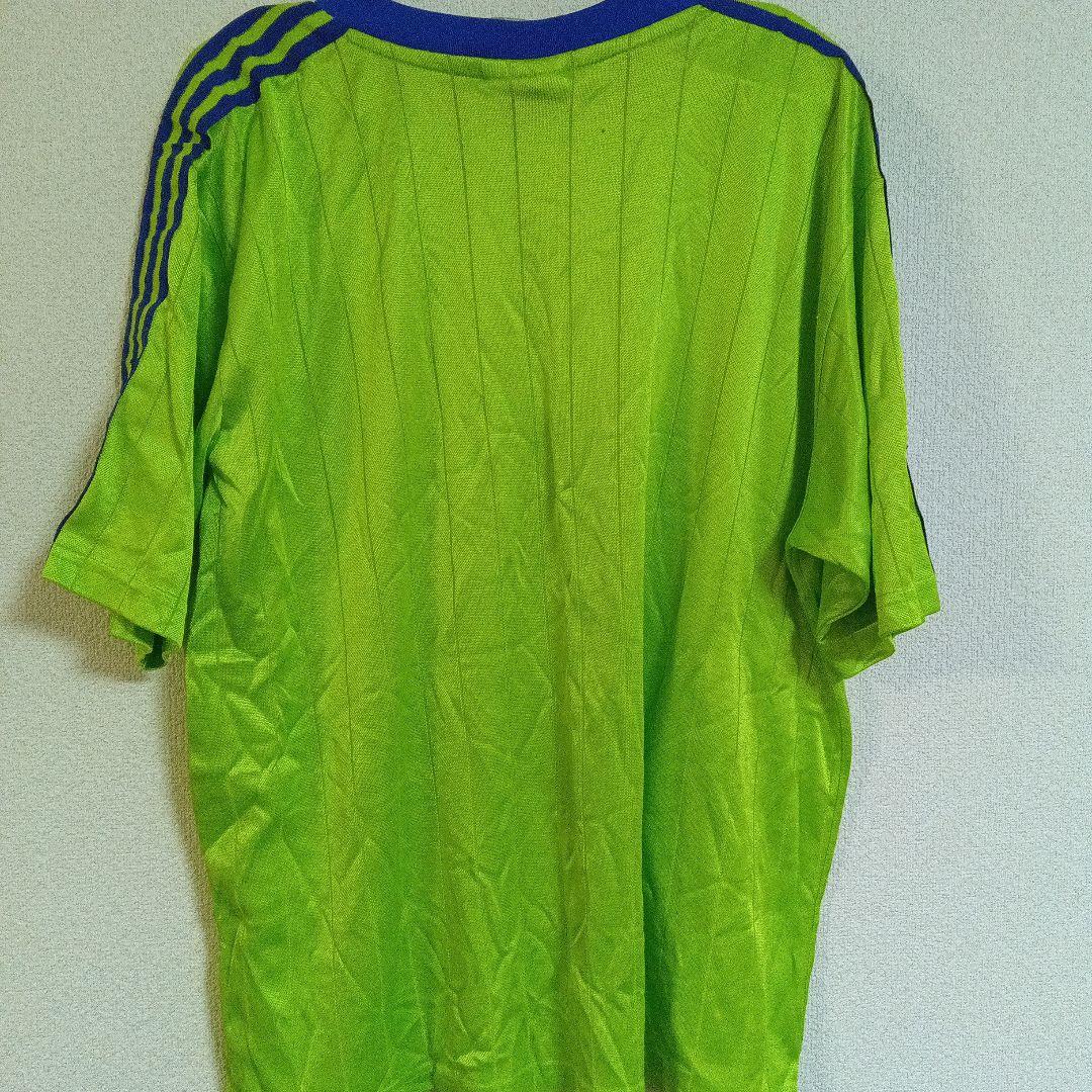 USA製　adidas 蛍光グリーン ストライプシャツ　国旗タグ　80s 90s