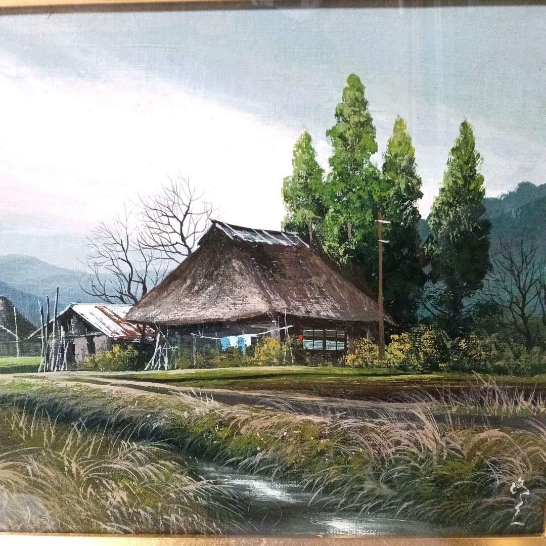 真作 油彩画 油絵 大友修一 奥州二本松　F4号 直筆サイン 額装 額縁
