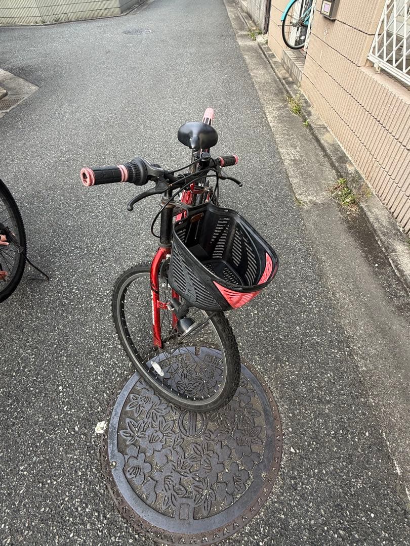 キッズバイク レッド 前面バスケット付き24インチ 引き取りのみ(最終値下げ)