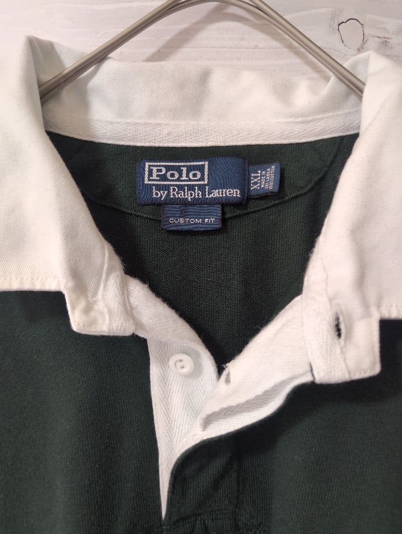 【美品】90Ｓ古着Poloポロラルフローレンラガーシャツ長袖グリーン2XL