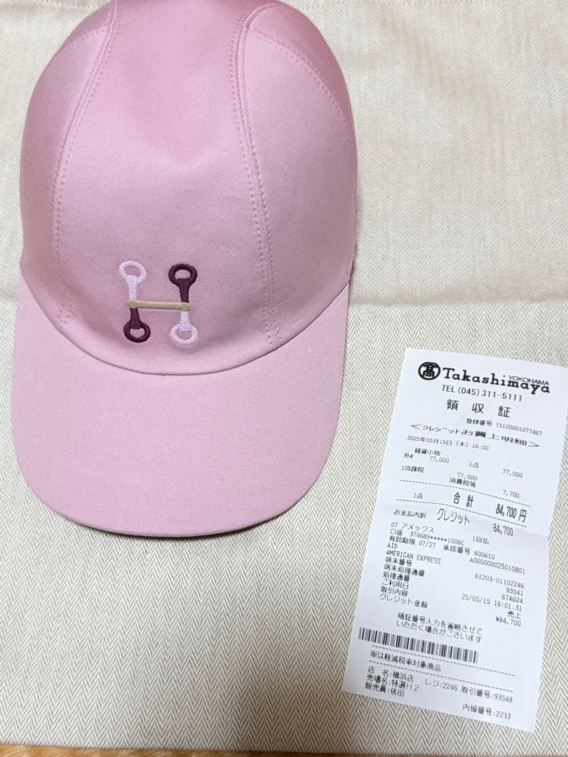 HERMES ピンク キャップ Hモチーフ 58