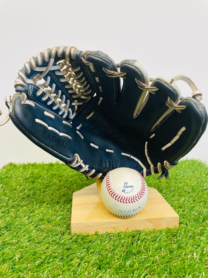 【美品✨】Wilson‼️ウィルソン　野球グローブ　軟式用　ネイビー　ホワイト
