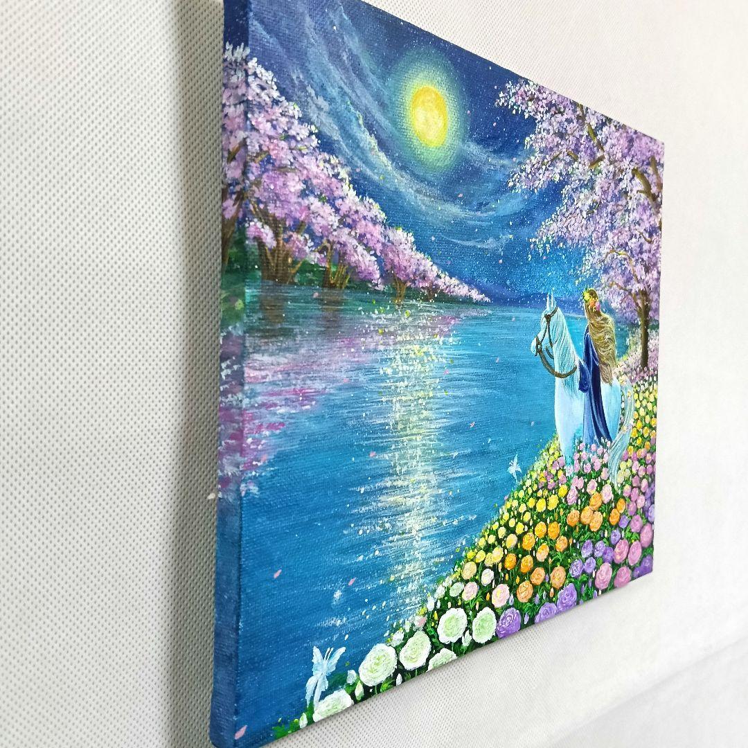 No.580 F3　エルフと白馬　ラナンキュラス　桜　風景画　アクリル画