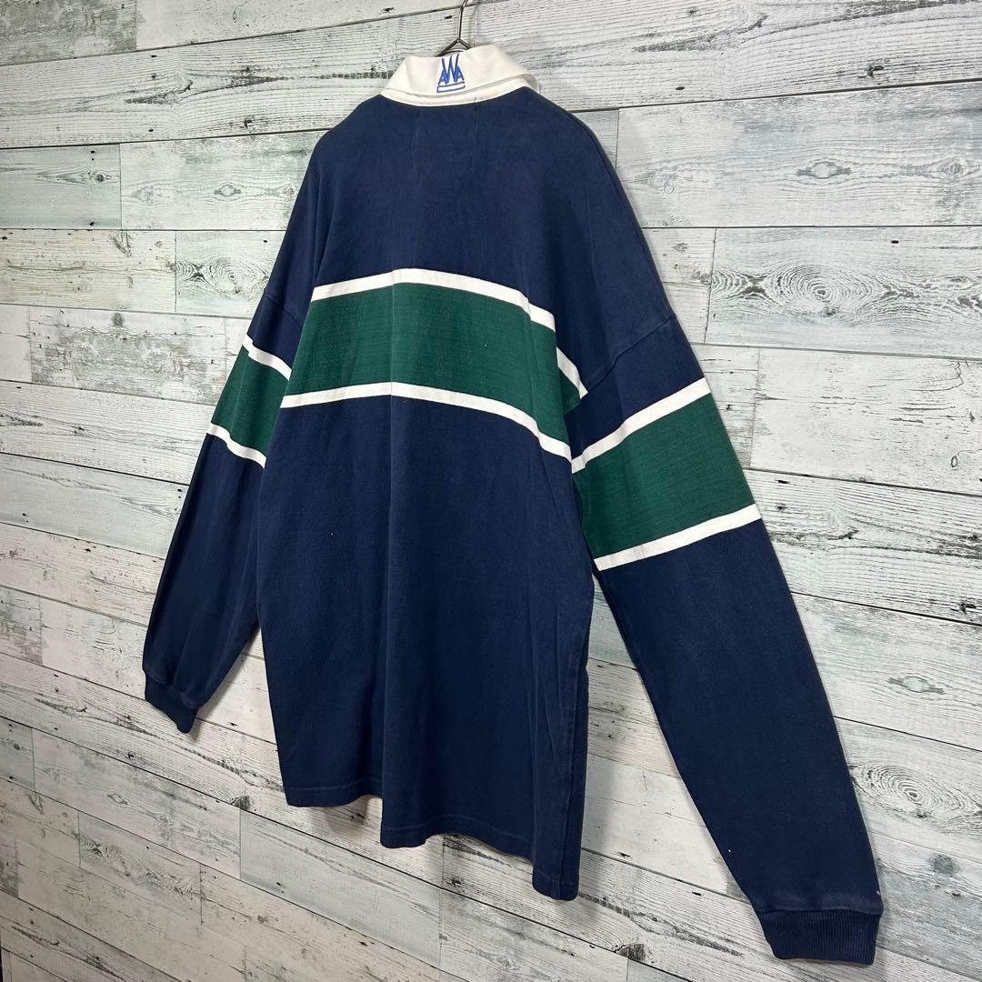 Columbia Knit ラガーシャツ XL ネイビー グリーン 90s