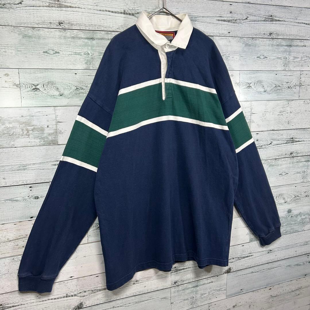 Columbia Knit ラガーシャツ XL ネイビー グリーン 90s