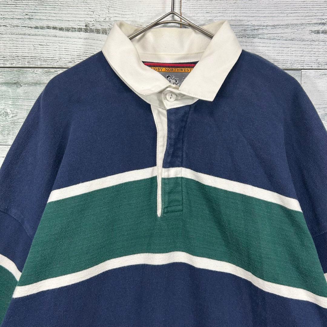 Columbia Knit ラガーシャツ XL ネイビー グリーン 90s