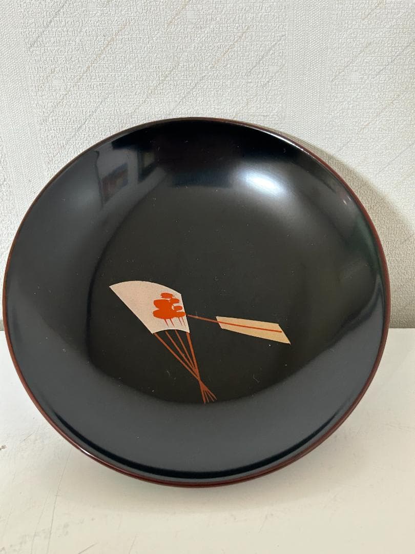 Y【長期保管品】 輪島塗 蓋付 お吸物椀　扇子模柄　臼田　10客セット