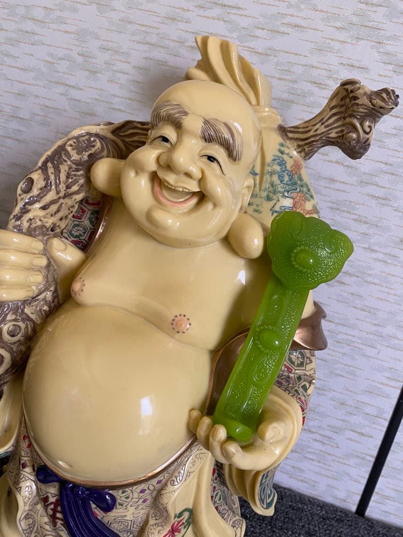 布袋像　布袋尊　色絵　笑顔の仏像　置物　開運　縁起物　特大　骨董