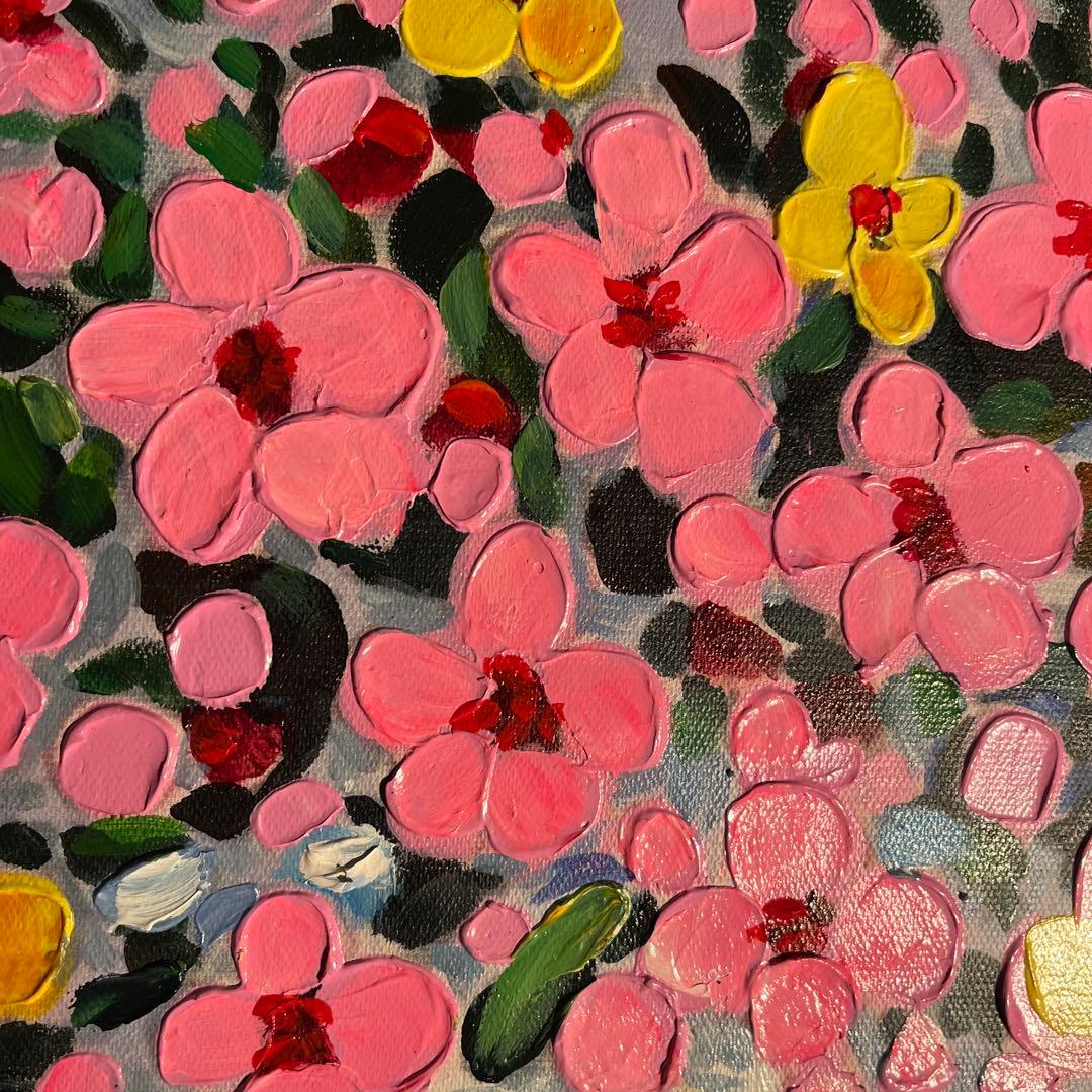 手書き油絵 花瓶の花 肉筆絵画 額付き インテリア 油彩画