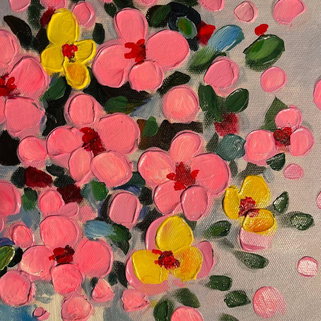 手書き油絵 花瓶の花 肉筆絵画 額付き インテリア 油彩画