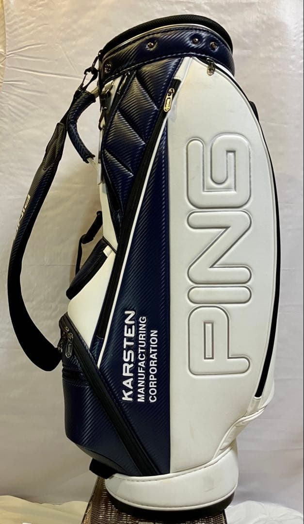 PING キャディバッグ　ネイビー×ホワイト　PING白抜き文字　9型