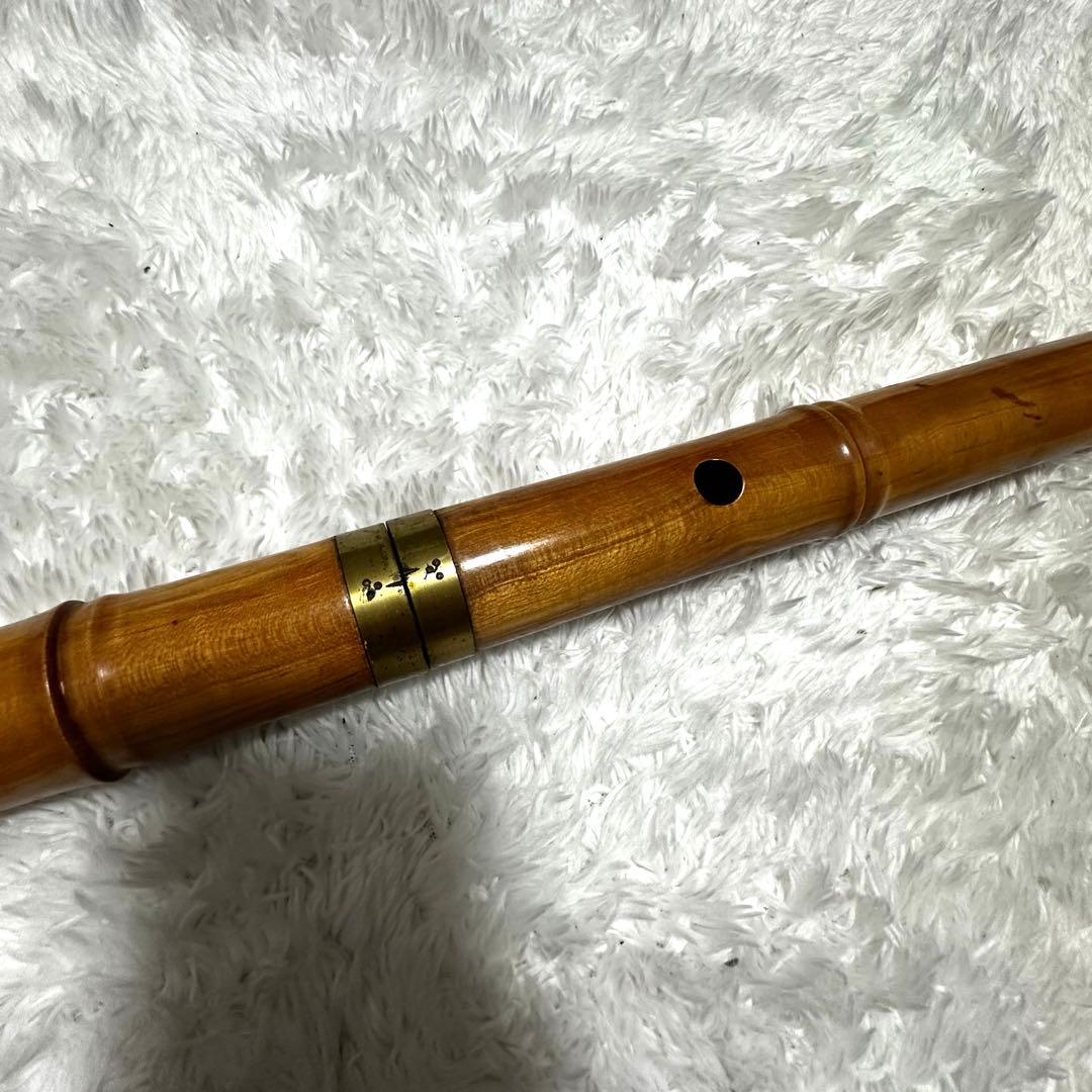 竹製 尺八 本体 5音孔 金属リング付き　約64cm