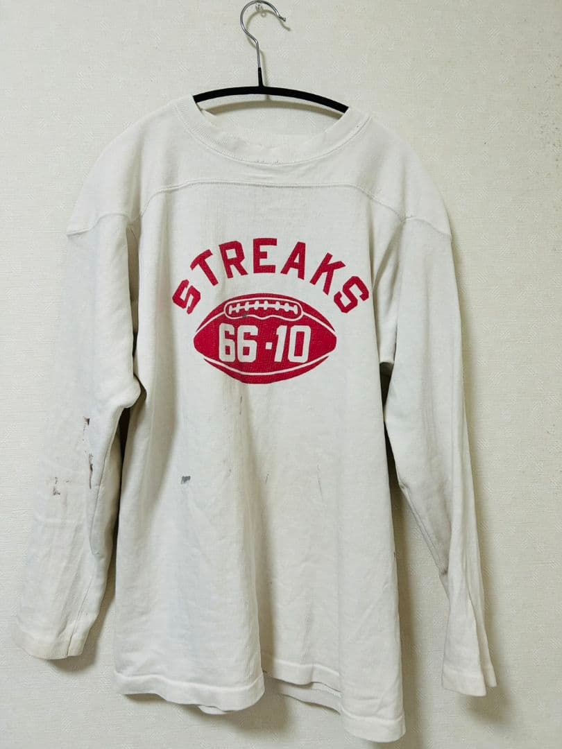 60s 染み込みフットボールシャツ ヴィンテージ エルボーパッチ