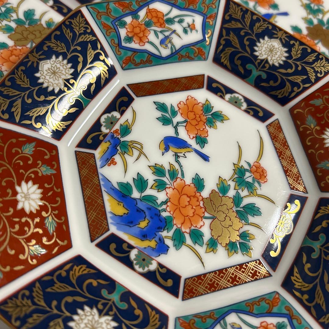 有田焼　青藍窯　古伊万里　金彩　花鳥 八角皿　銘々皿