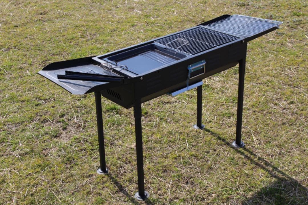 BBQコンロ 跳ね上げテーブル付きＢＢＱコンロ 大型バーベキューコンロ ブラック