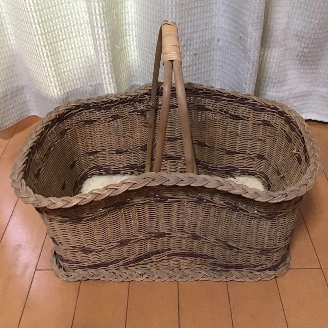 アンティーク　天然素材 ピクニックバスケット 持ち手付き