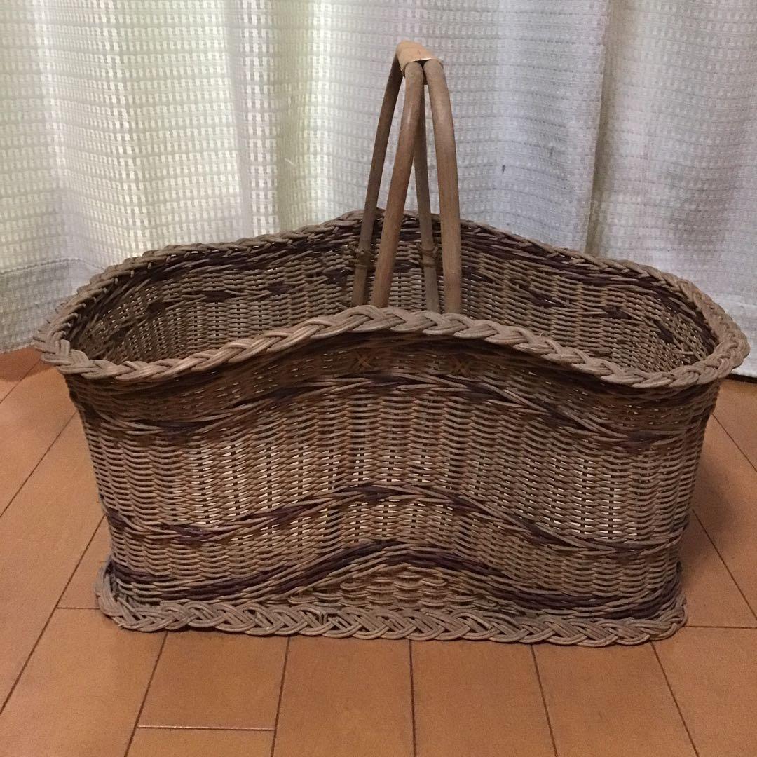 アンティーク　天然素材 ピクニックバスケット 持ち手付き