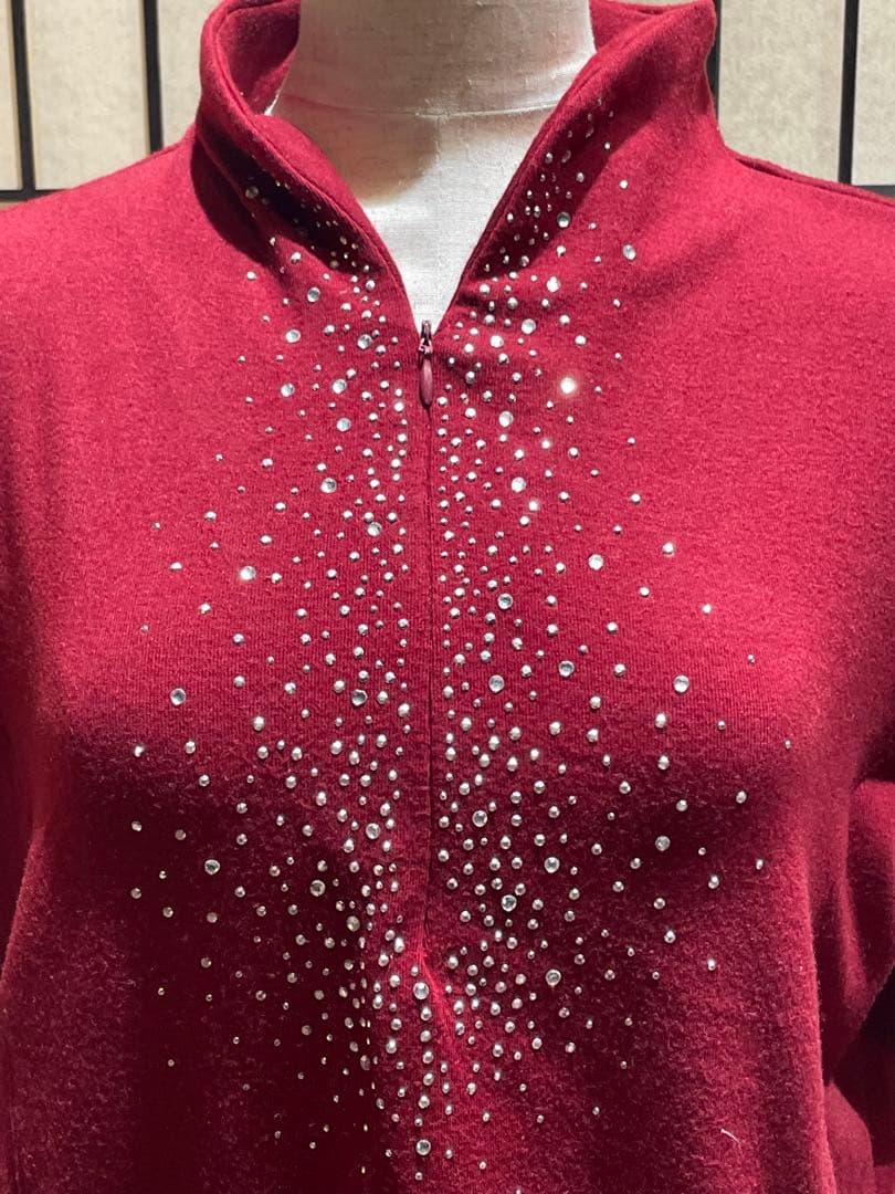 ㊺社交ダンス☆パープル スパンコール ハーフジップ レッスンウェア3点セット