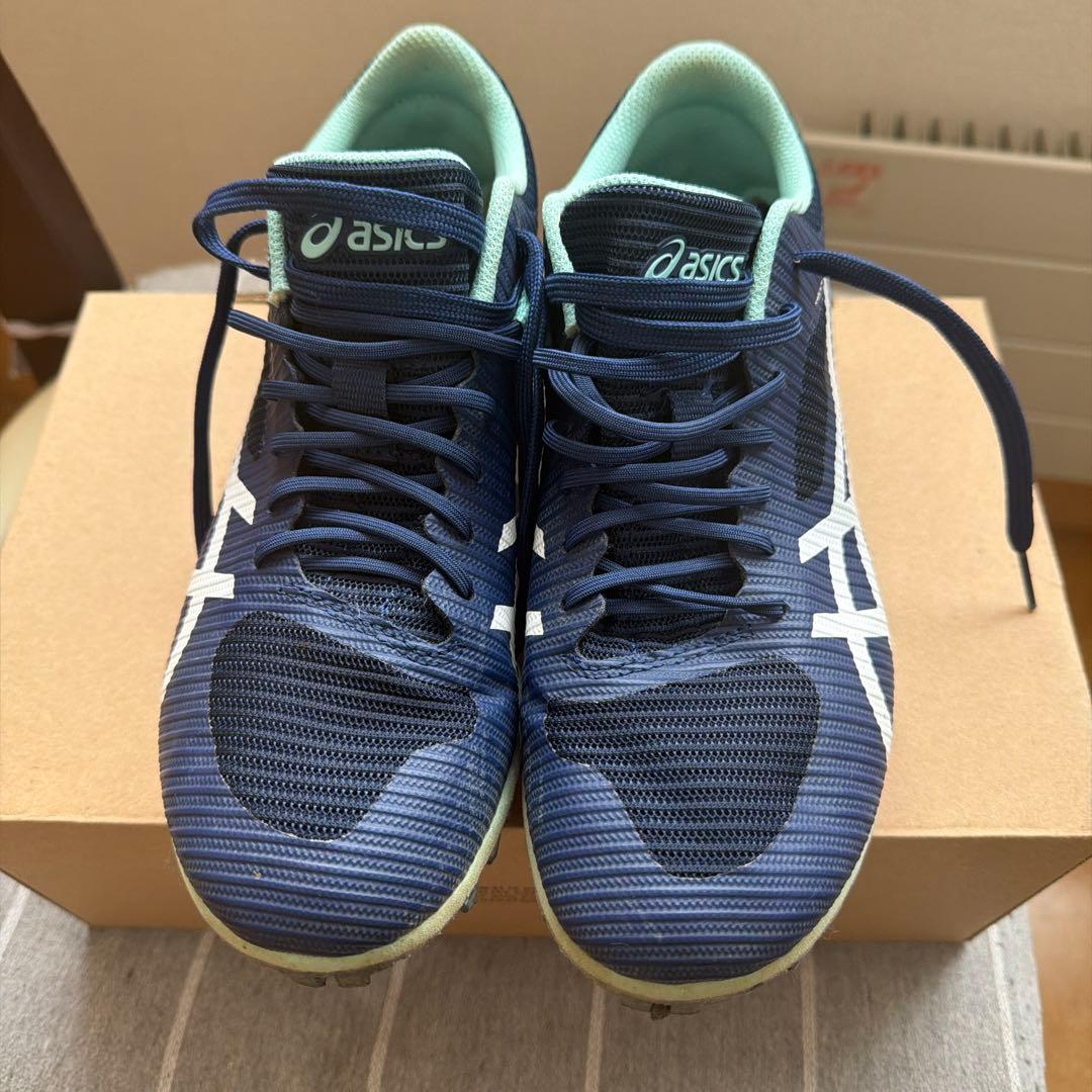 25センチ ASICS スパイクシューズ ネイビー/ミント