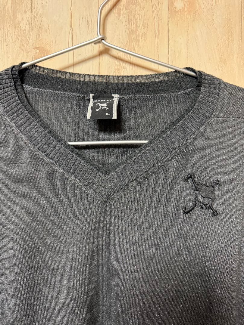 【良品】オークリー スカル ゴルフ Vネック セーター グレー L 異素材編み