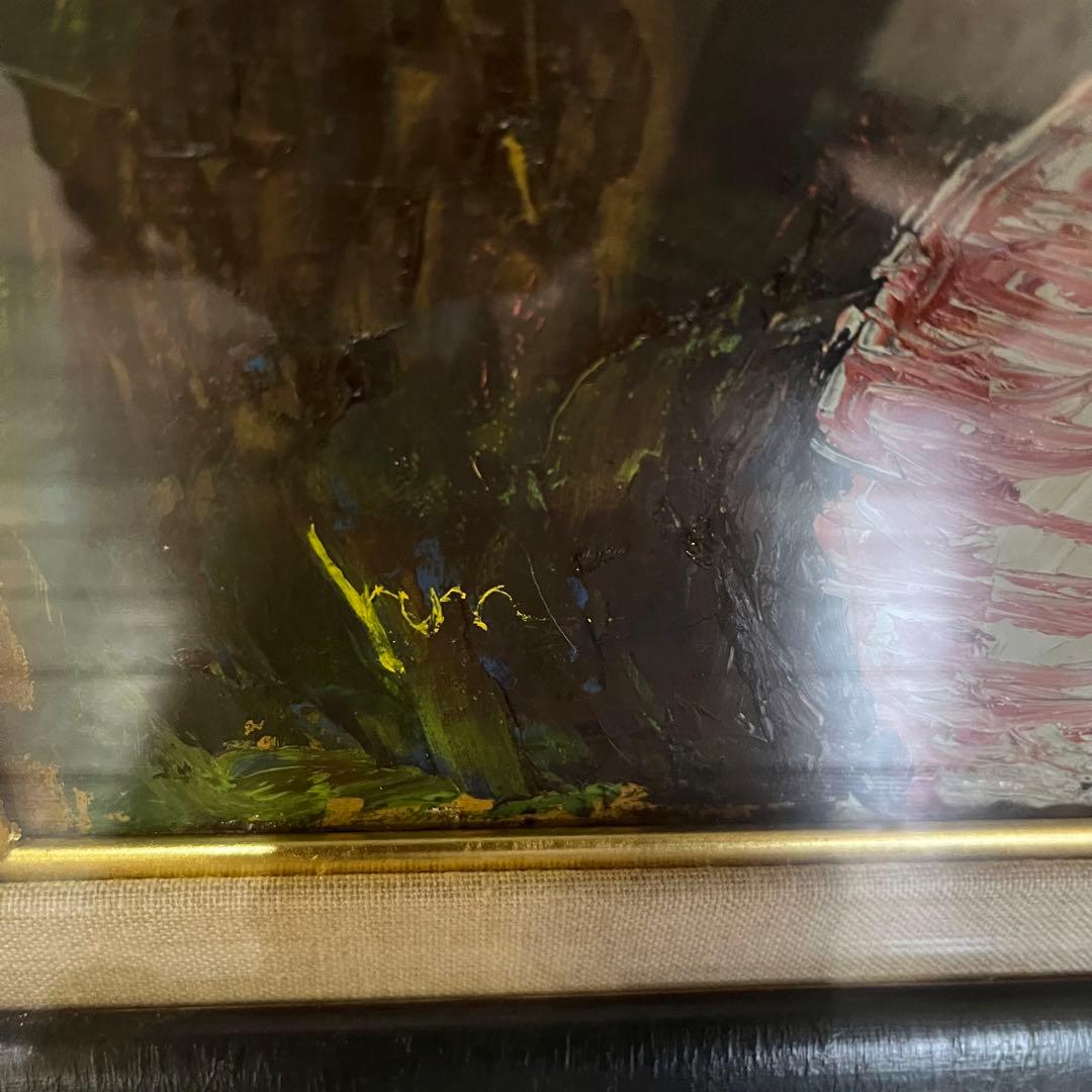 【アンティーク】額装 額縁 油絵 油彩 絵画 花瓶 花 静物画 インテリア雑貨