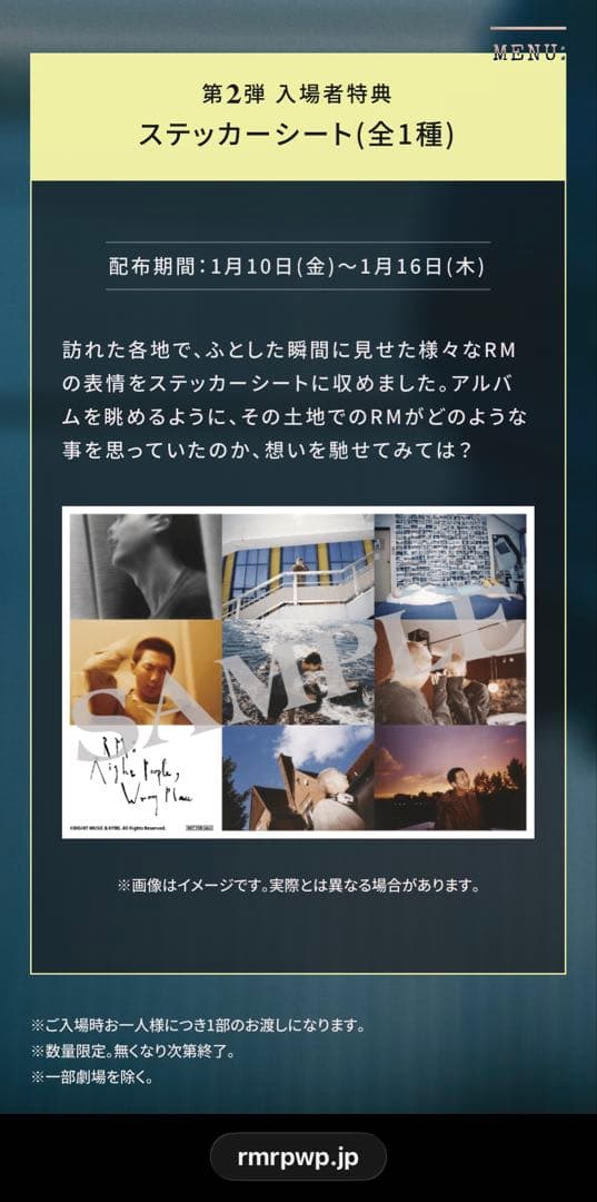 900【ＲＭスーパー激レア①ＴシャツＬ②しおり】入手困難BTS／映画RPWP限定