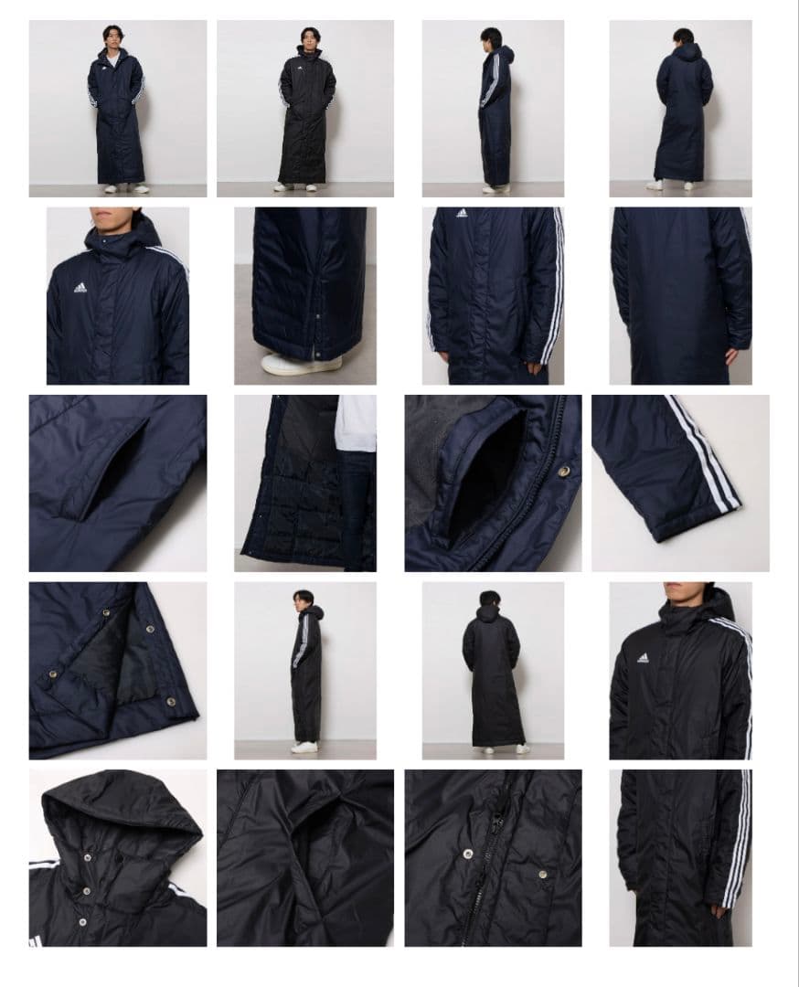 adidas ネイビー ロングベンチコート